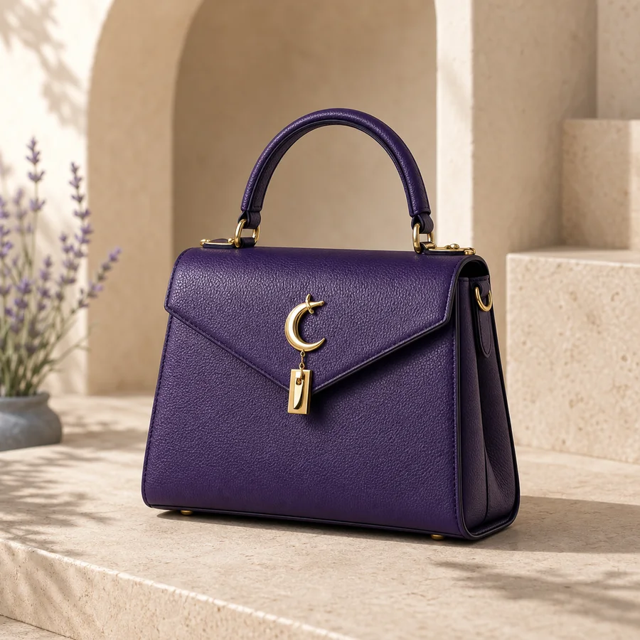 Structured deep violet handbag