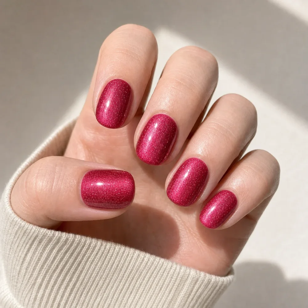 Pearl Glow berry shimmer press-on nail style